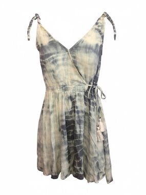 Band of Gypsies Green and Cream Tie-Dye Wrap Mini Dress